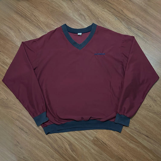 (XL) Vintage 90s Hummer Embroidered V-Neck Maroon Windbreaker Pullover