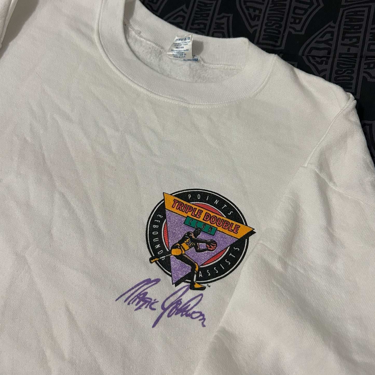 (XL) Vintage 90s Magic Johnson LA Lakers Triple Double Club White Pullover Crewneck