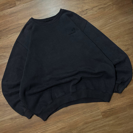 (XL) Vintage Carhartt Embroidered Logo Black Pullover Crewneck