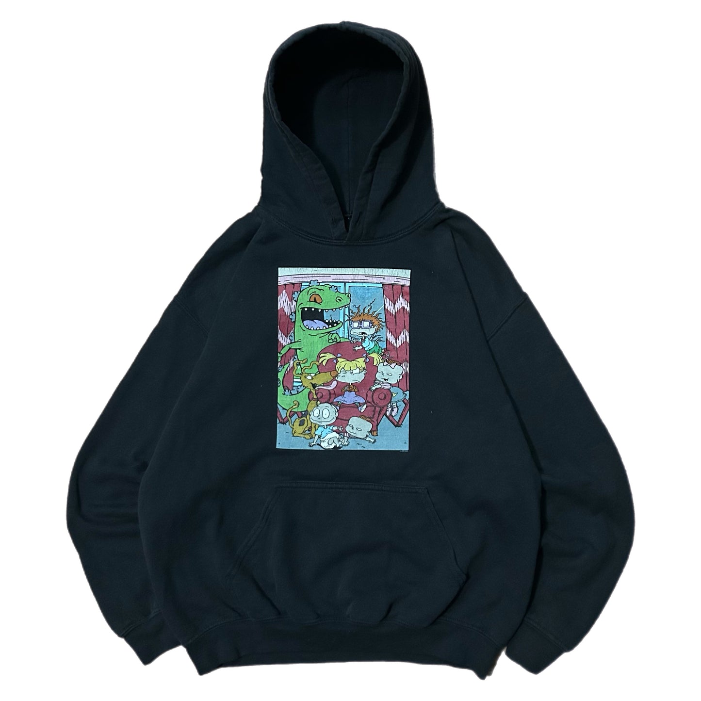 (M) Vintage 2000s Rug Rats Animated Box Logo Black Hoodie