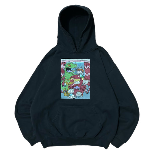 (M) Vintage 2000s Rug Rats Animated Box Logo Black Hoodie