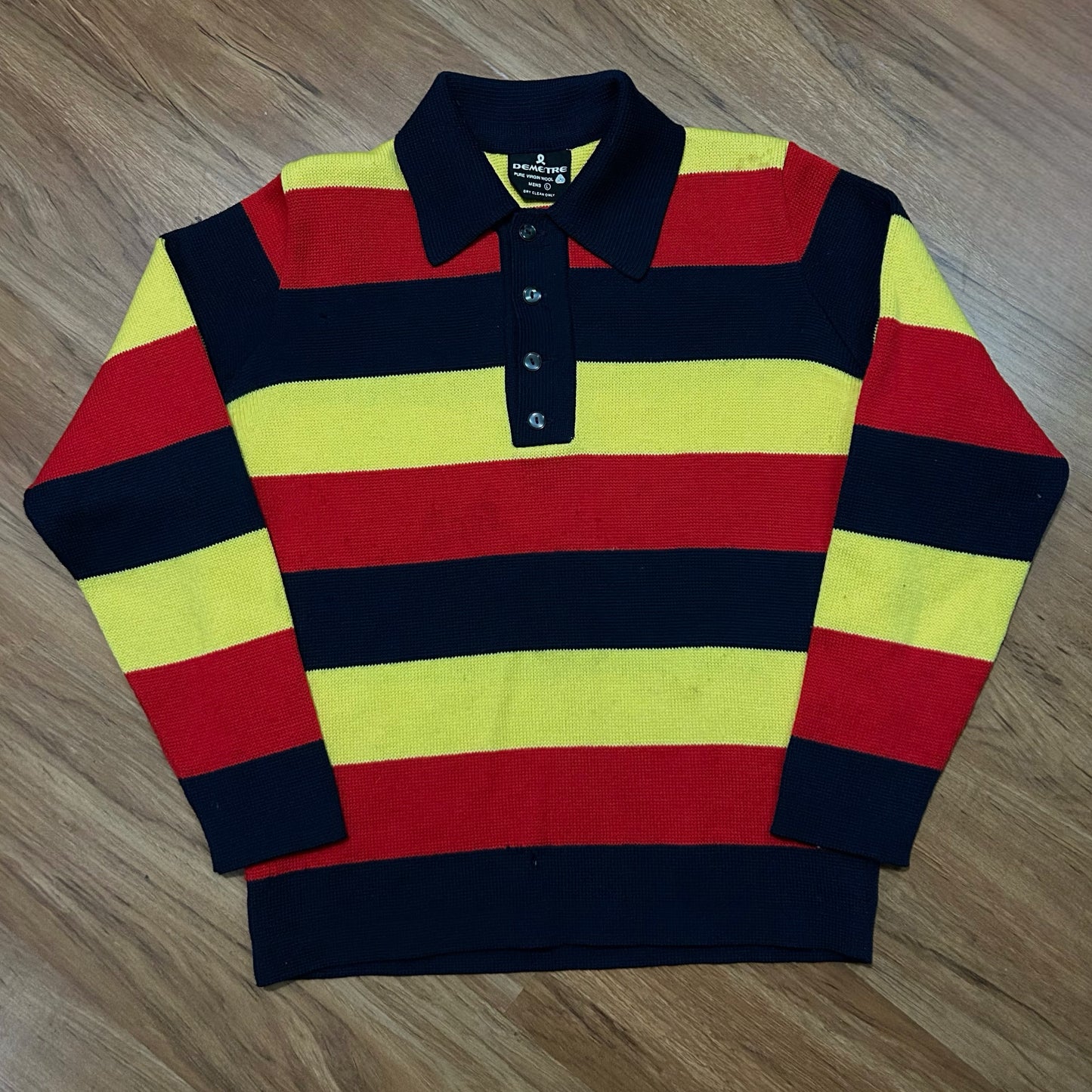 (L) Vintage Demetre Striped Wool Collared Button Shirt