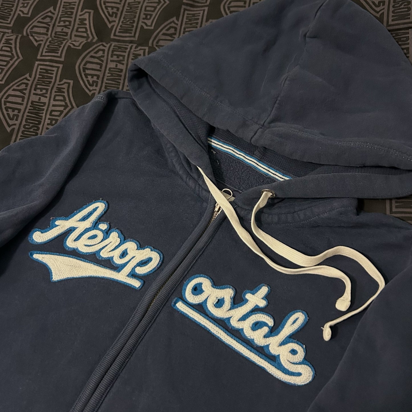 (Women XL) Vintage Y2K Aeropostale Blue Full Zip Spellout Hoodie