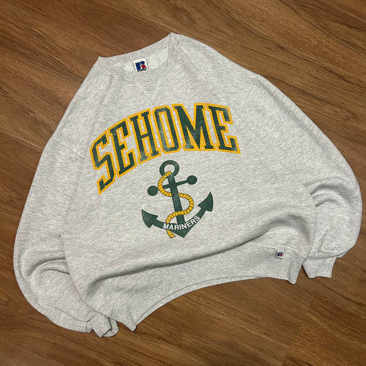 (L) Vintage 90s Russell Athletics Sehome Marineers Grey Pullover Crewneck