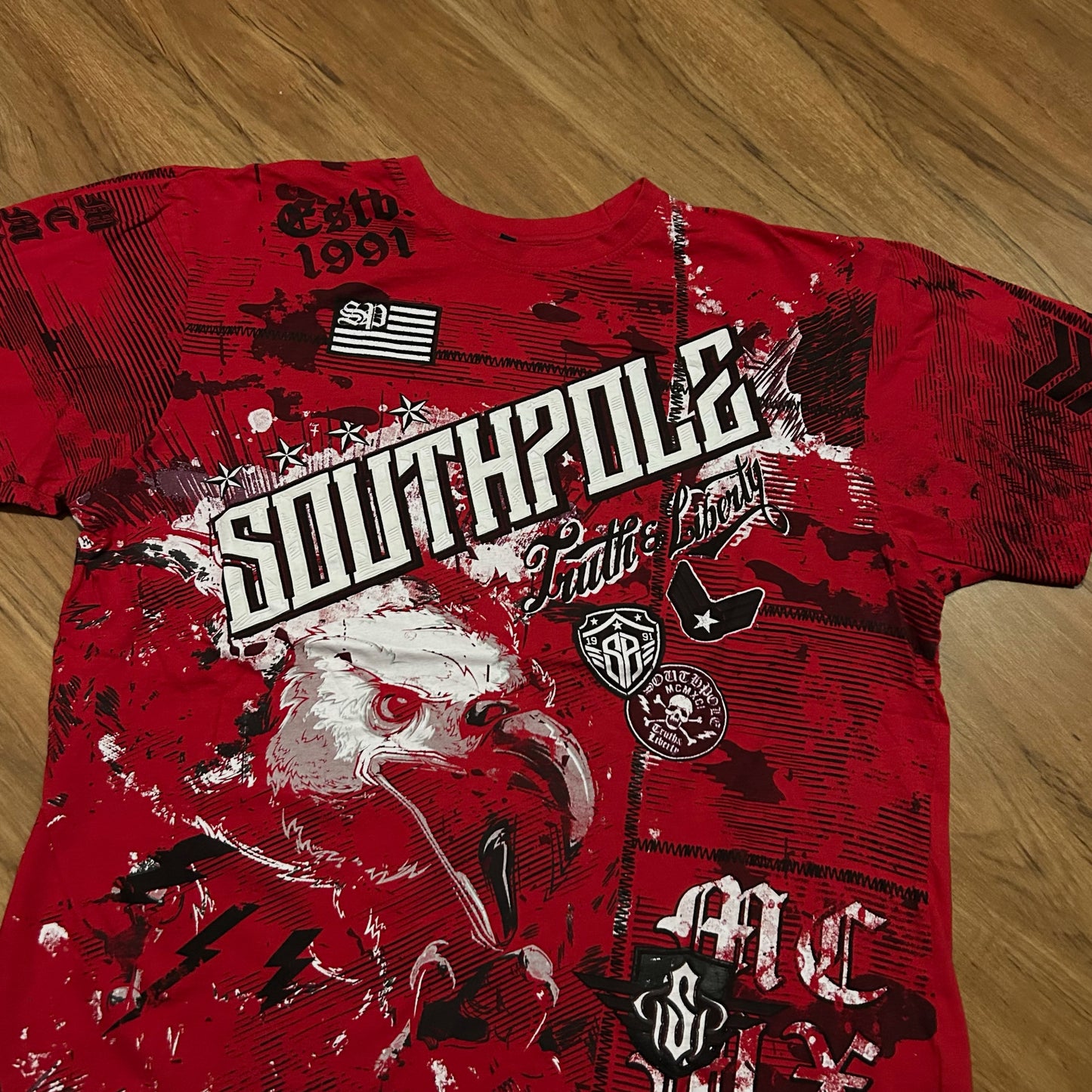 (XXL) Southpole Truth & Liberty Red Eagle Graphic T-Shirt