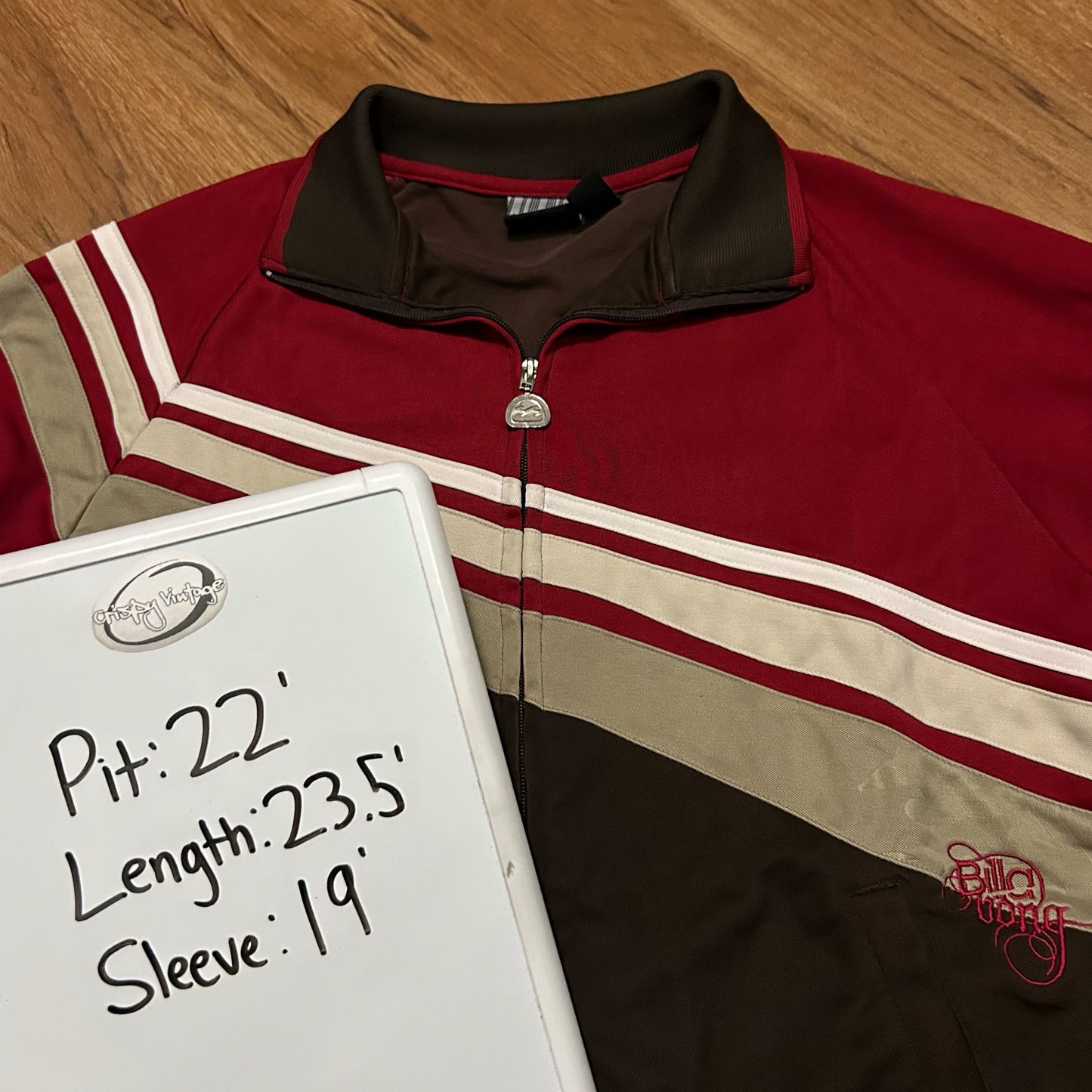 (M) Vintage Y2K Billabong Striped Red Brown Full Zip Track Jacket
