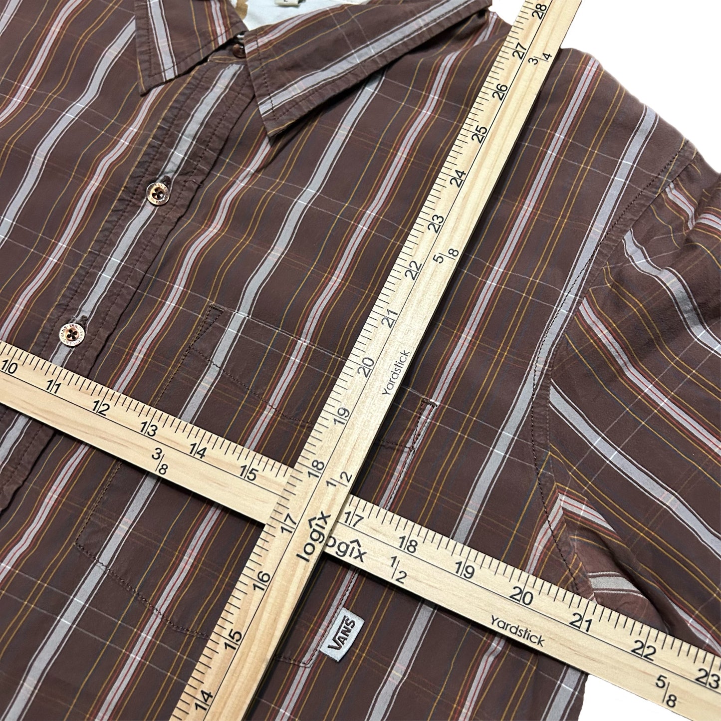 (L) Y2K Vans Vertical Stripe Button-Up Brown Shirt
