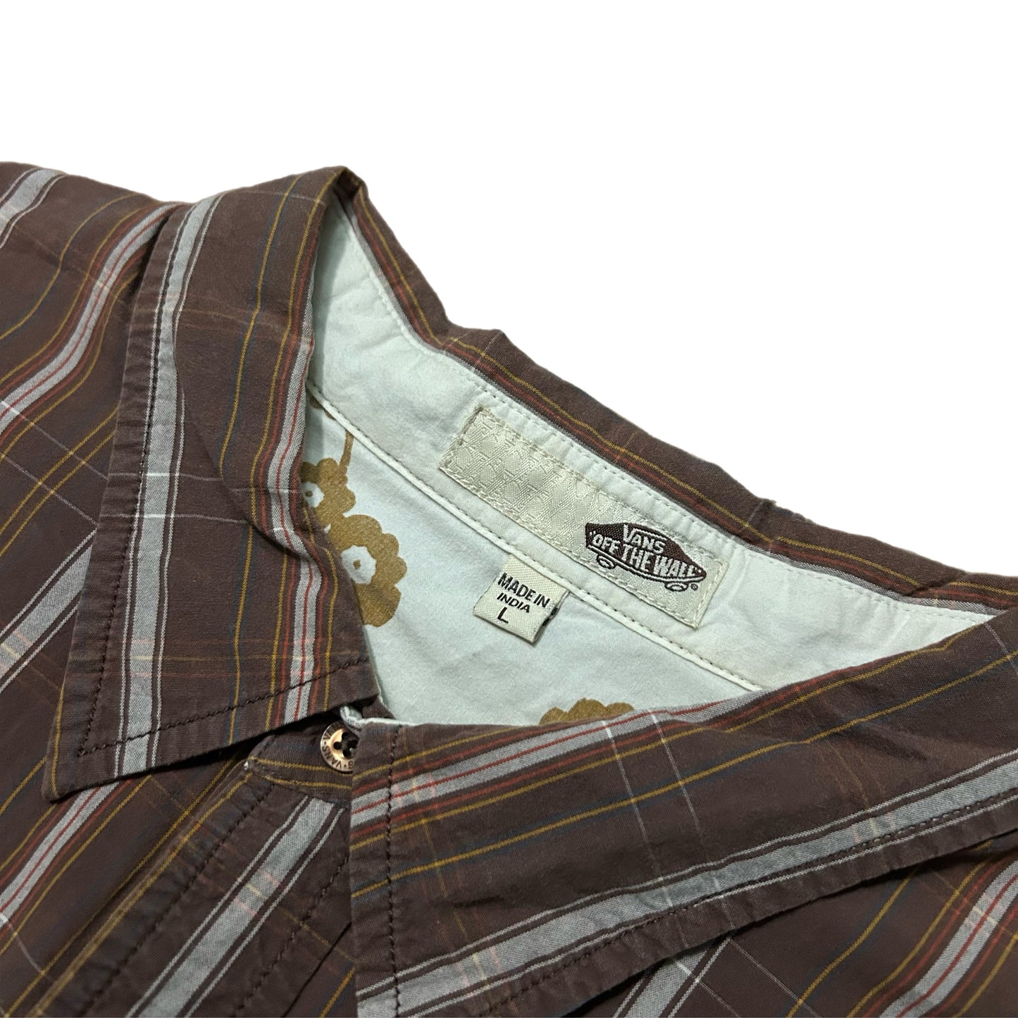 (L) Y2K Vans Vertical Stripe Button-Up Brown Shirt