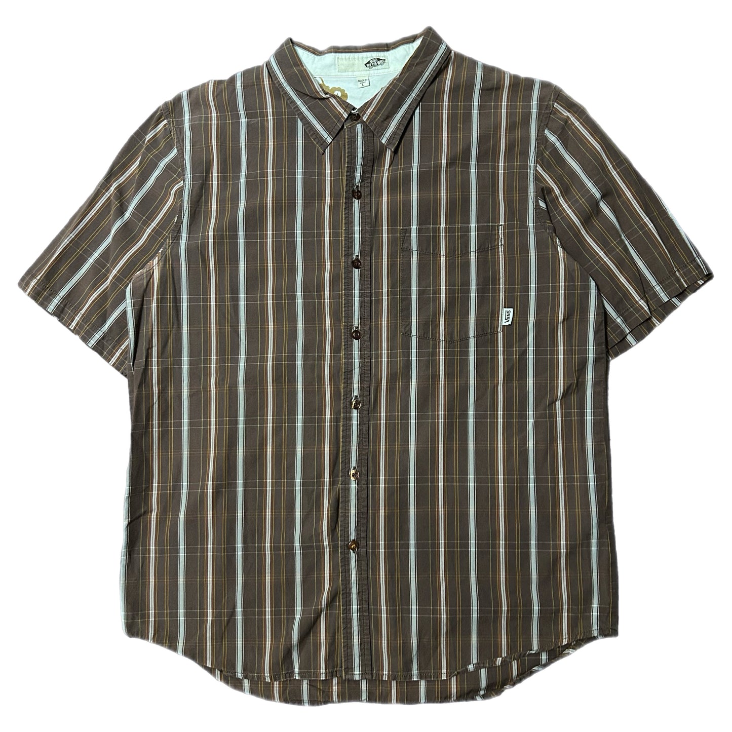(L) Y2K Vans Vertical Stripe Button-Up Brown Shirt