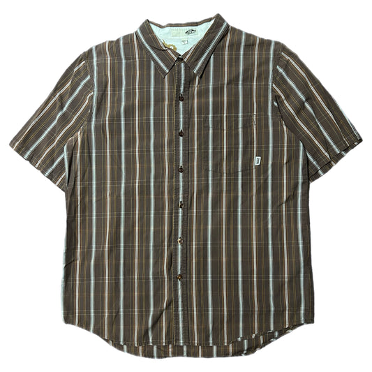 (L) Y2K Vans Vertical Stripe Button-Up Brown Shirt