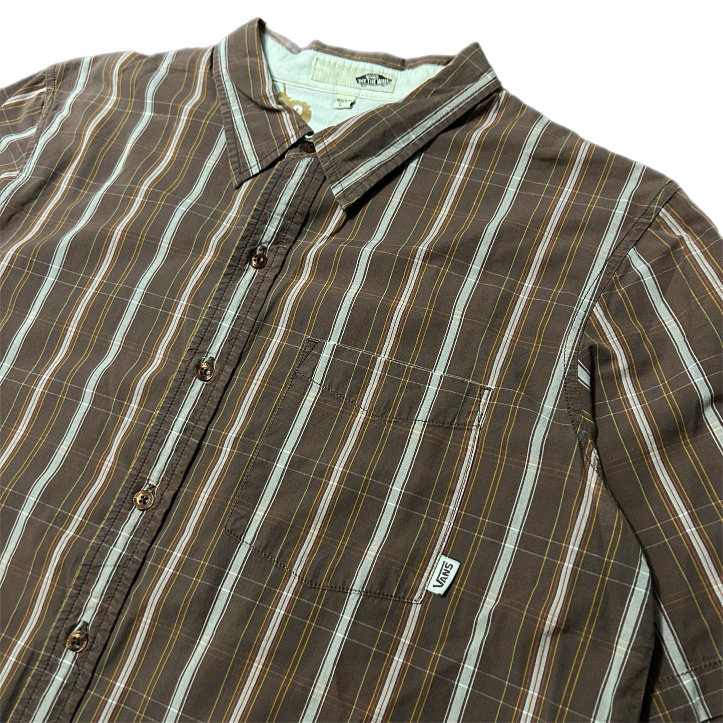 (L) Y2K Vans Vertical Stripe Button-Up Brown Shirt
