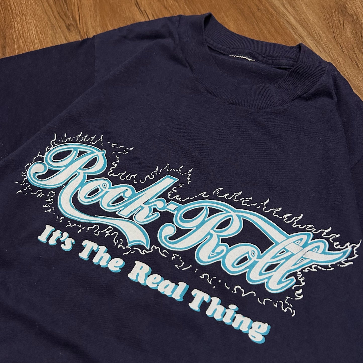 (S) Vintage 90s Single Stitch Rock N Roll Navy T-Shirt