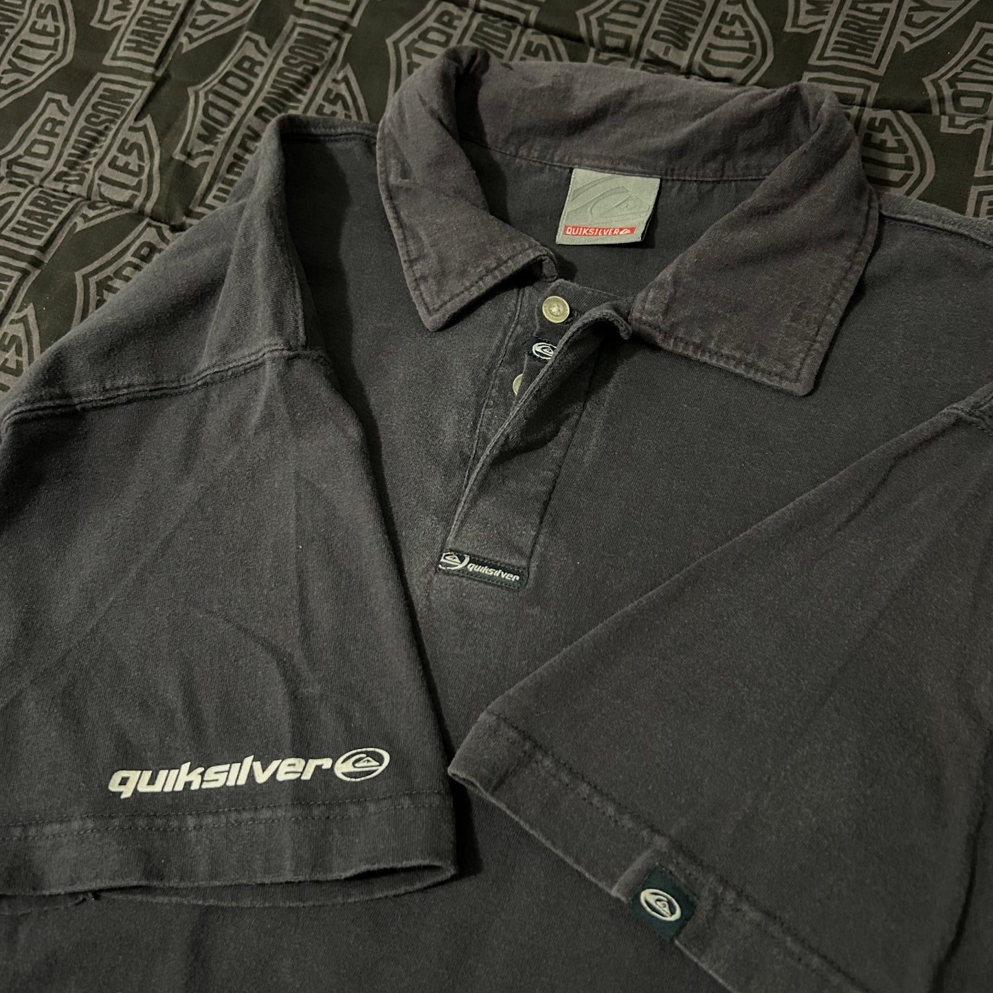 (L) Vintage Quicksilver Faded Navy Short Sleeve Polo Shirt
