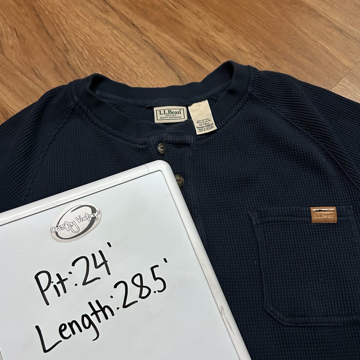 (L) Vintage 90s L.L Bean Navy Blue Waffle Knit Henley Longsleeve Shirt
