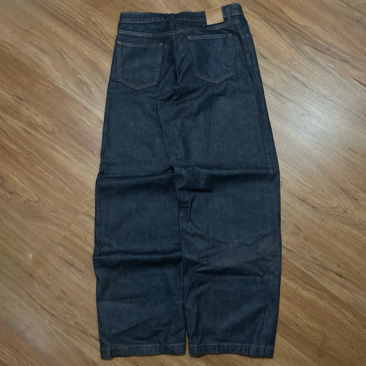 (28) Johnathan Simkai Coated Indigo Denim Baggy Wide Leg Jeans