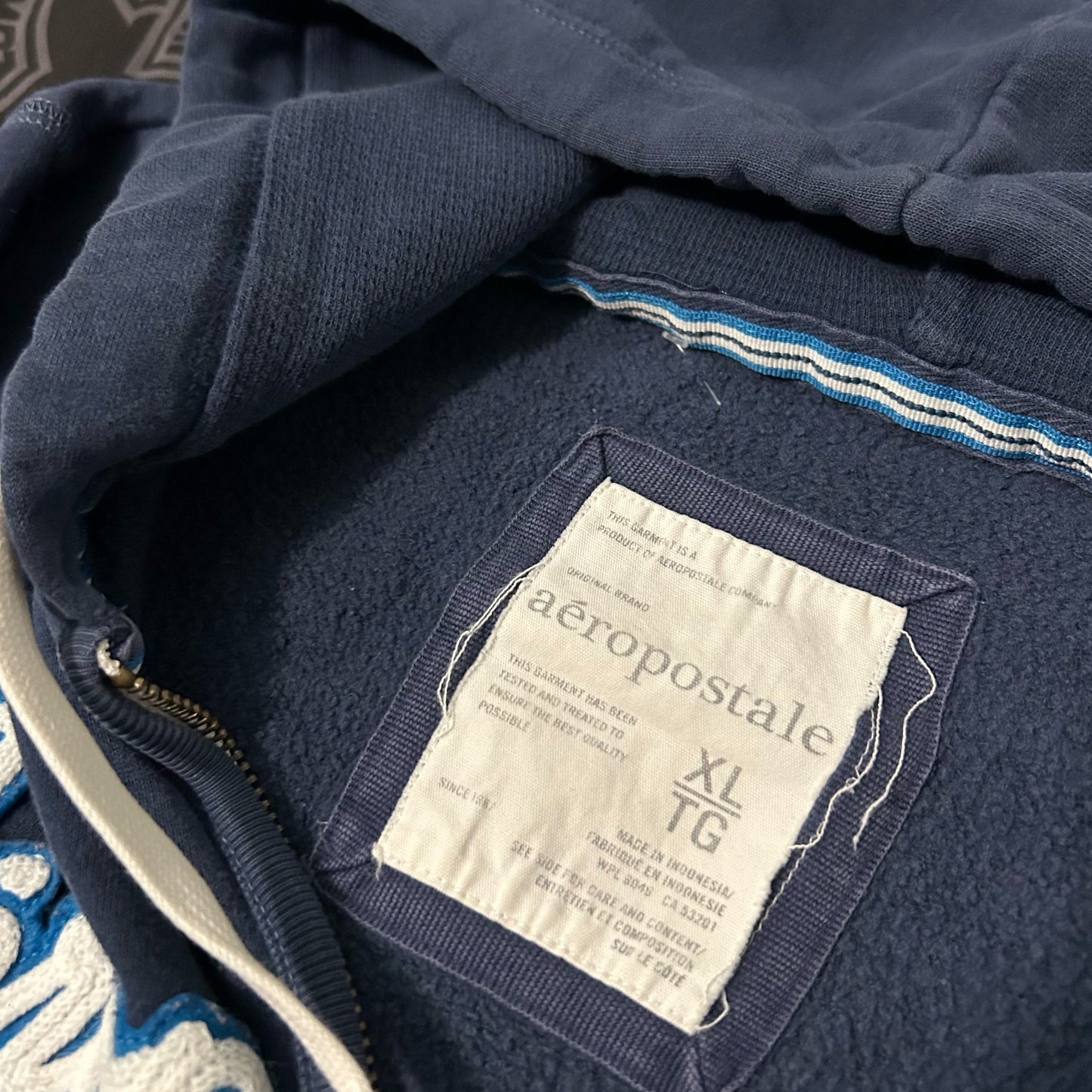 (Women XL) Vintage Y2K Aeropostale Blue Full Zip Spellout Hoodie