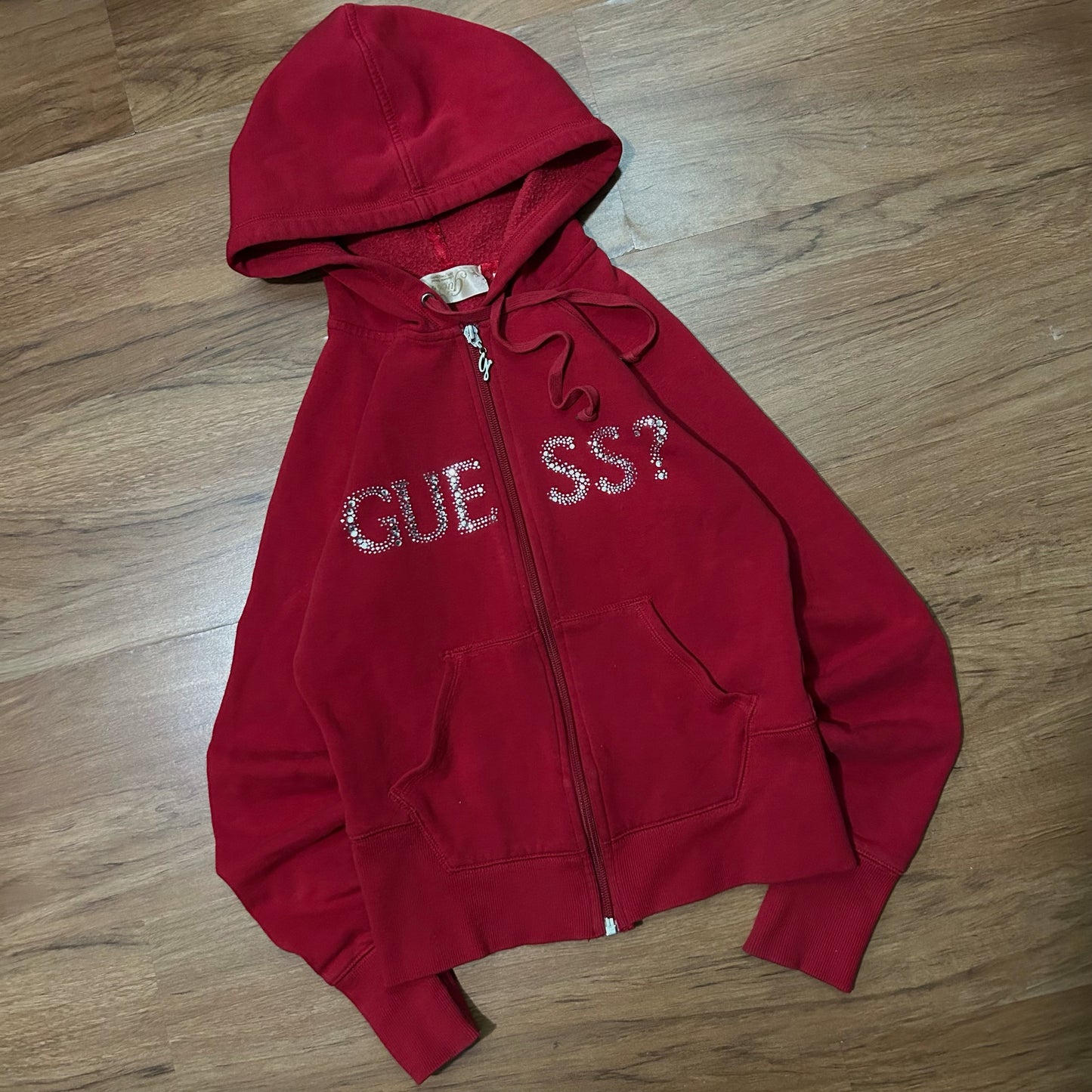 (S) Y2K Guess Woman's Red Dazzled Zip-Up Hoodie