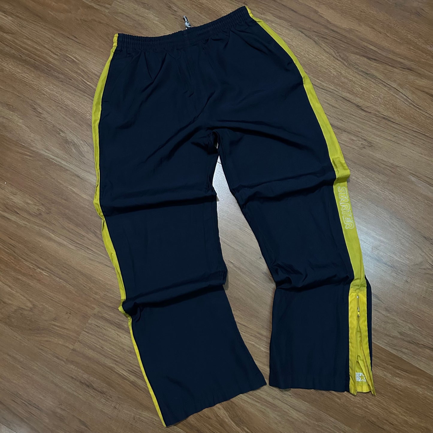 (Boys XL) Vintage Boys Starter Baggy Track Navy Yellow Pants