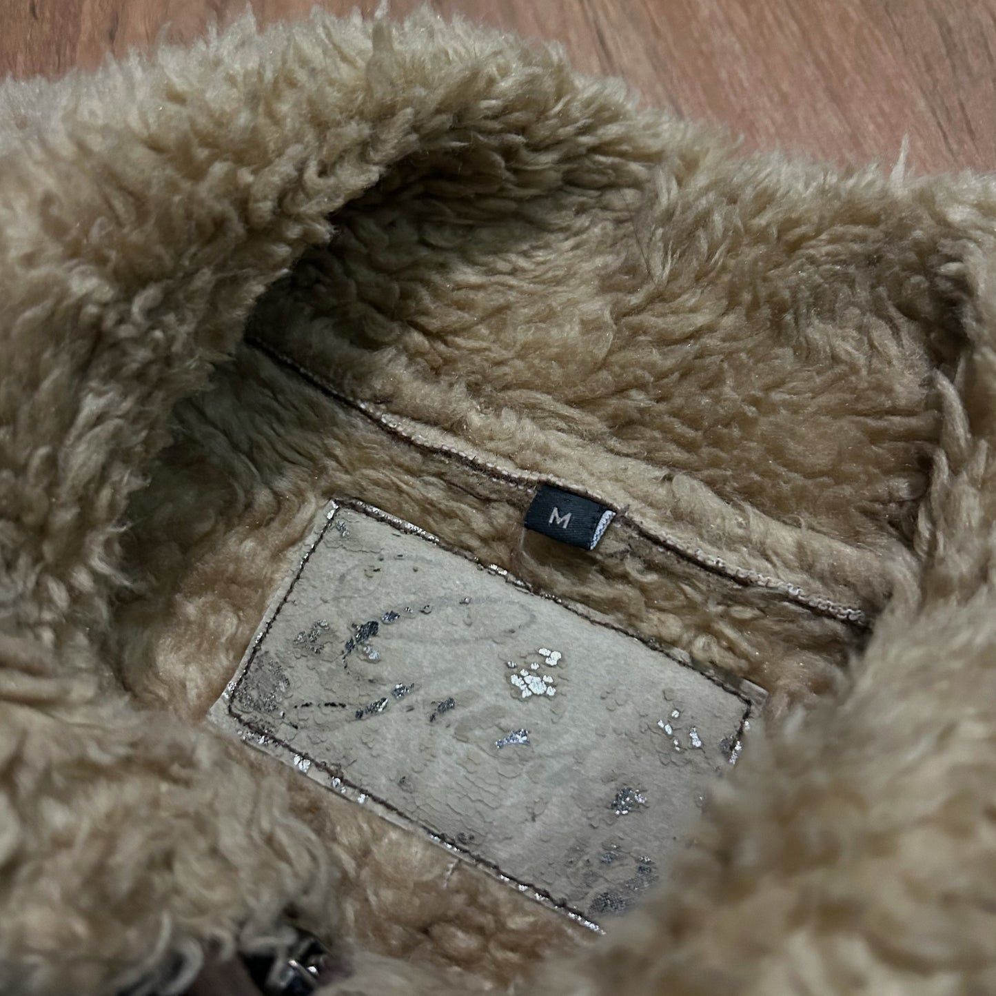 (Women M) Vintage Y2K Guess Brown Faux Leather Shearling Lined Aviator Jacket