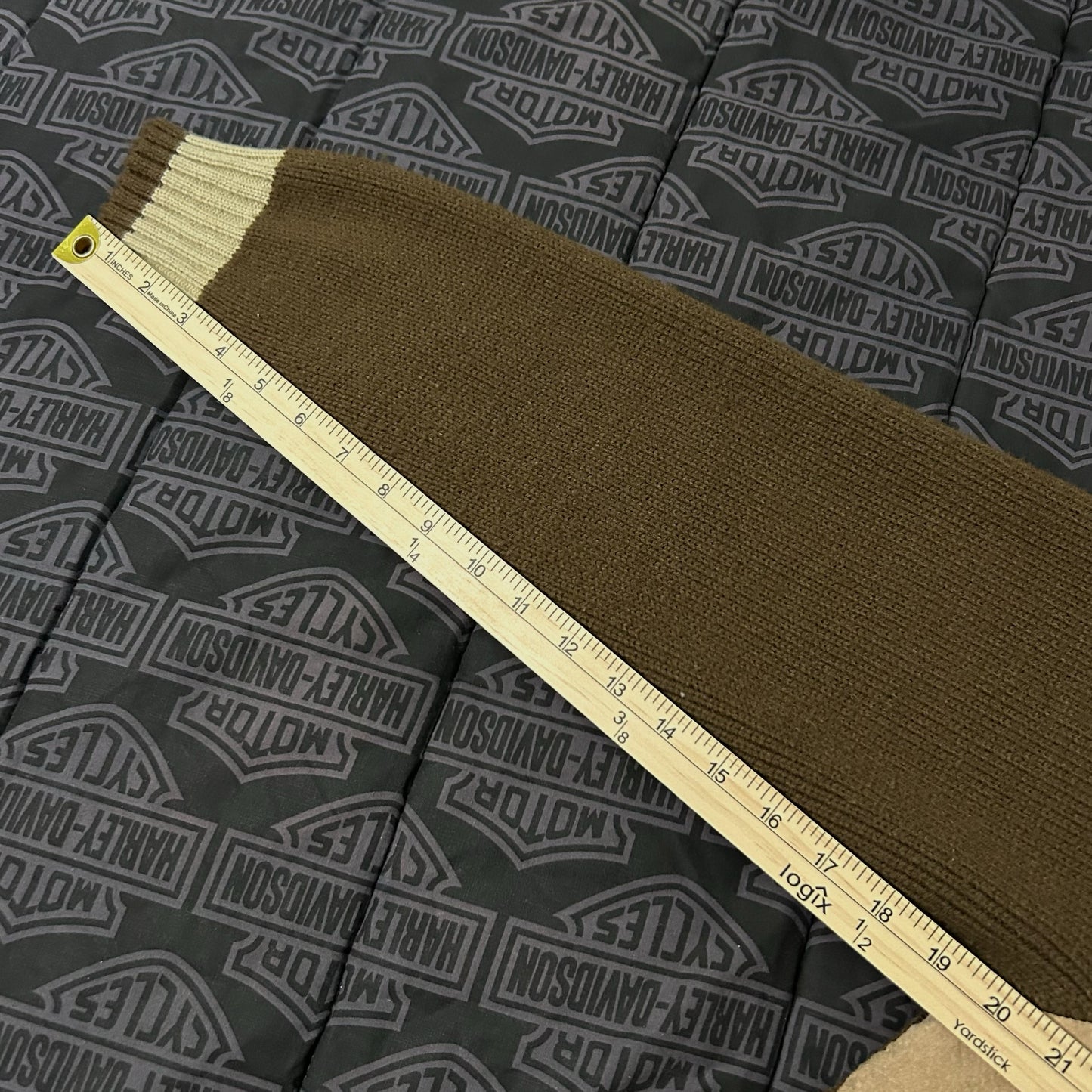 (L) Vintage Live Mechanics Suede Knitted Varisty Brown Bomber Jacket