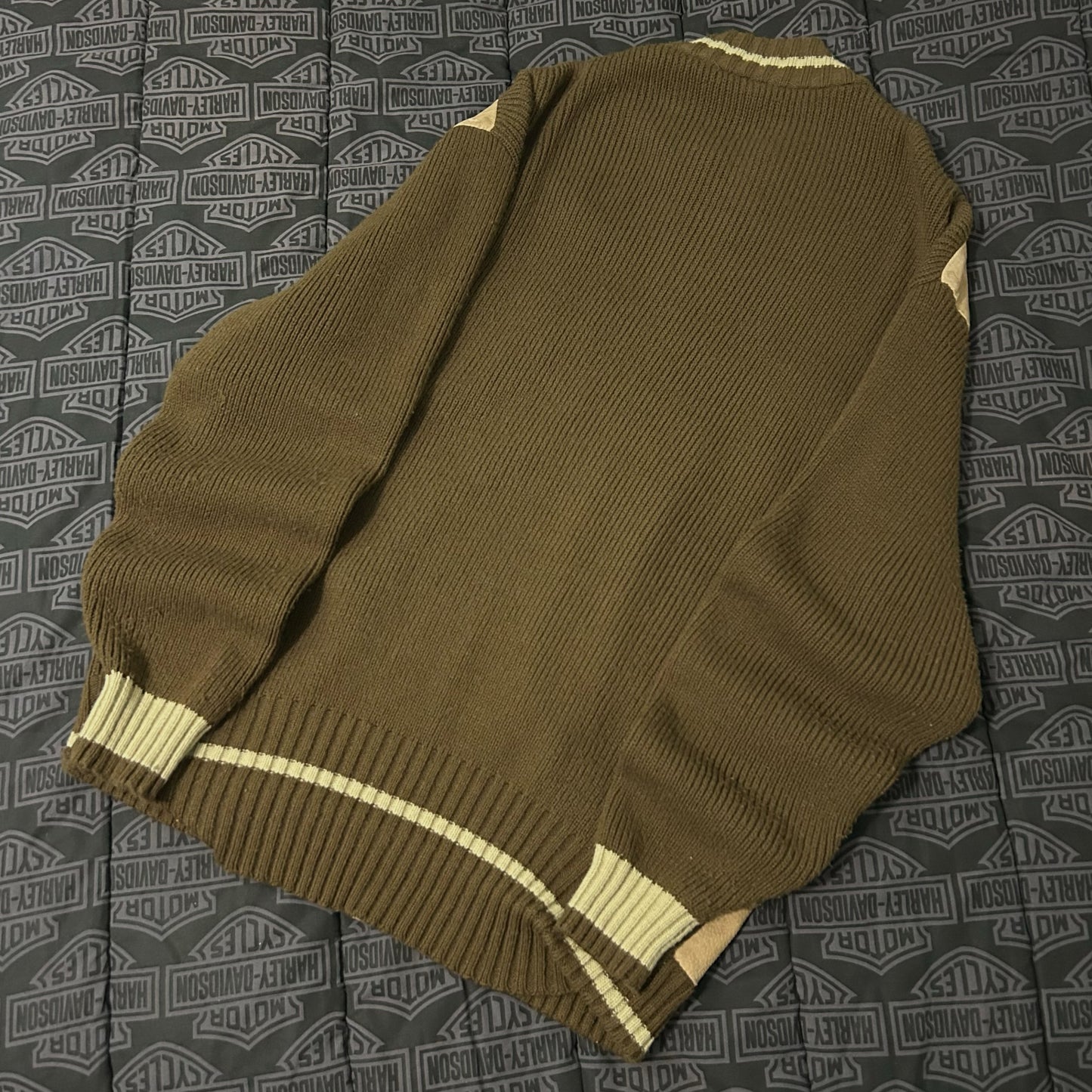 (L) Vintage Live Mechanics Suede Knitted Varisty Brown Bomber Jacket