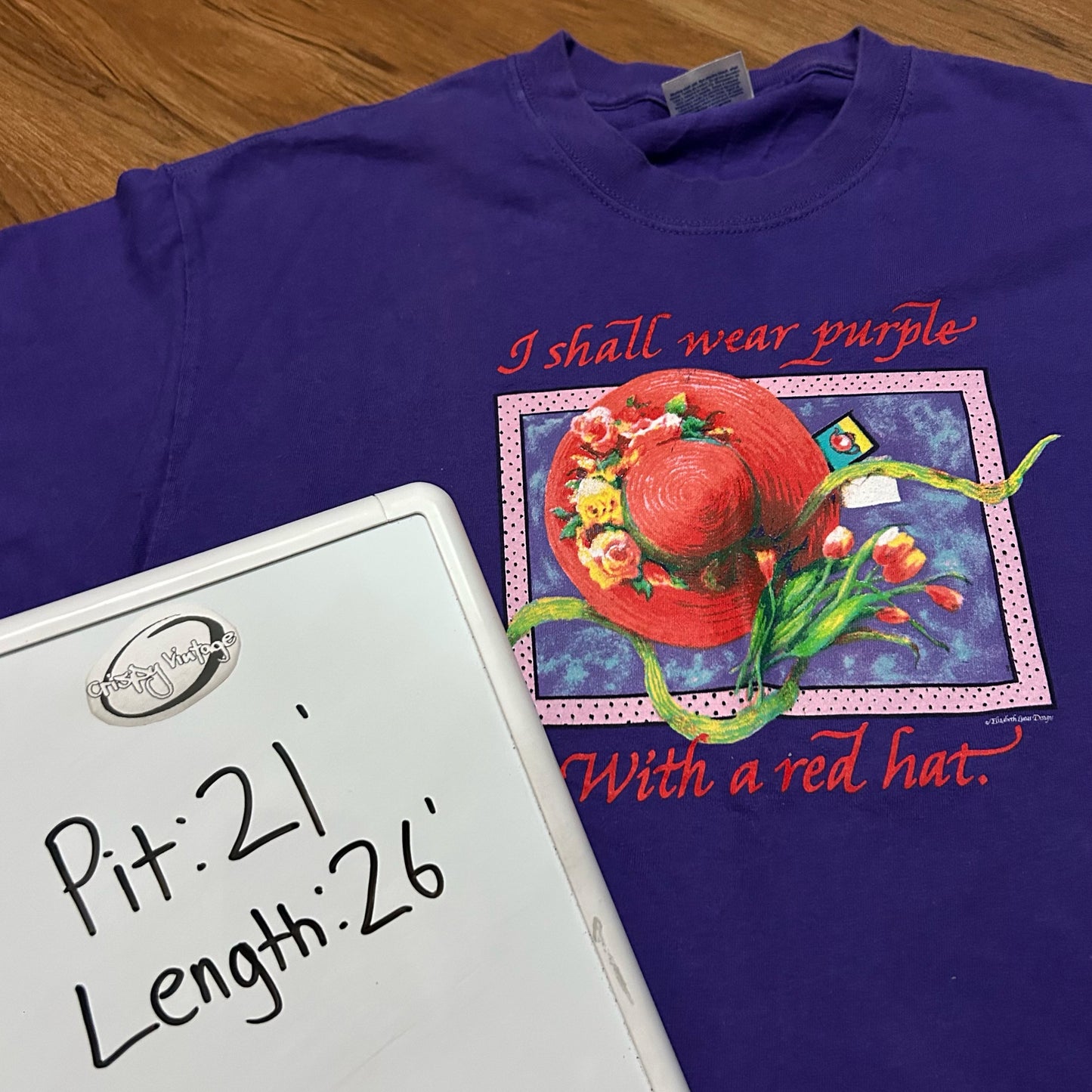 (L) Vintage Hanes "I Shall Wear Purple" Red Hat Graphic Purple T-Shirt