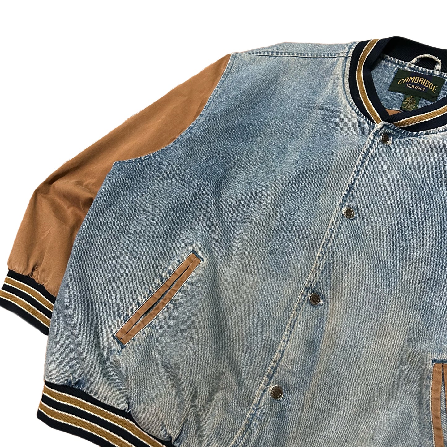 (XL) Vintage Cambridge Classics Denim Bomber Button Jacket