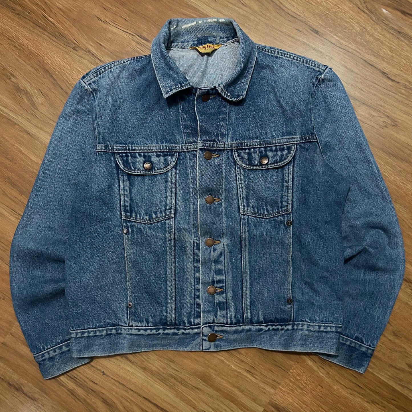 (Women L) Vintage Women's Rustler Made In USA Blue Denim Trucker Jacket