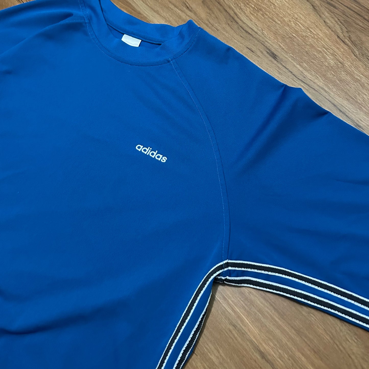 (L) Vintage Retro Adidas Embroidered Blue Longsleeve T-Shirt