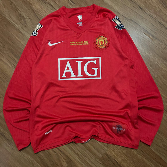 (L) Vintage 2008 Nike Manchester United Cristiano Ronaldo UEFA Champions Longsleeve Jersey