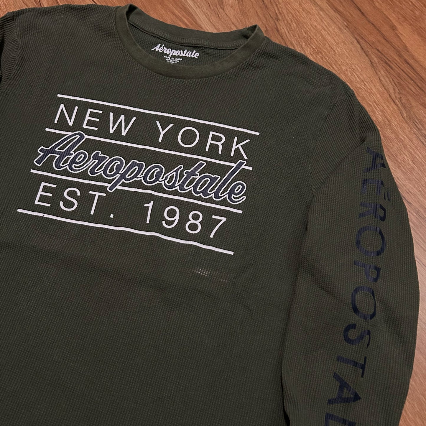 (XL) Aeropostale New York 1987 Olive Green Thermal Waffle Knit Longsleeve