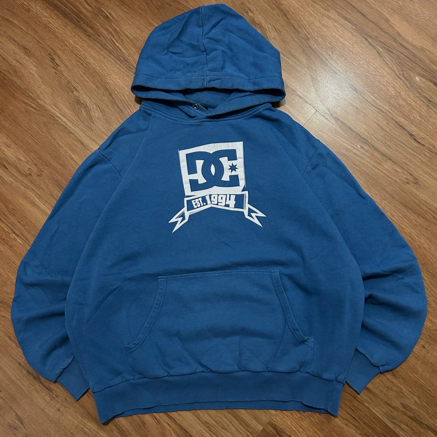 (L) Y2K DC Shoes Center Logo Pullover Blue Hoodie