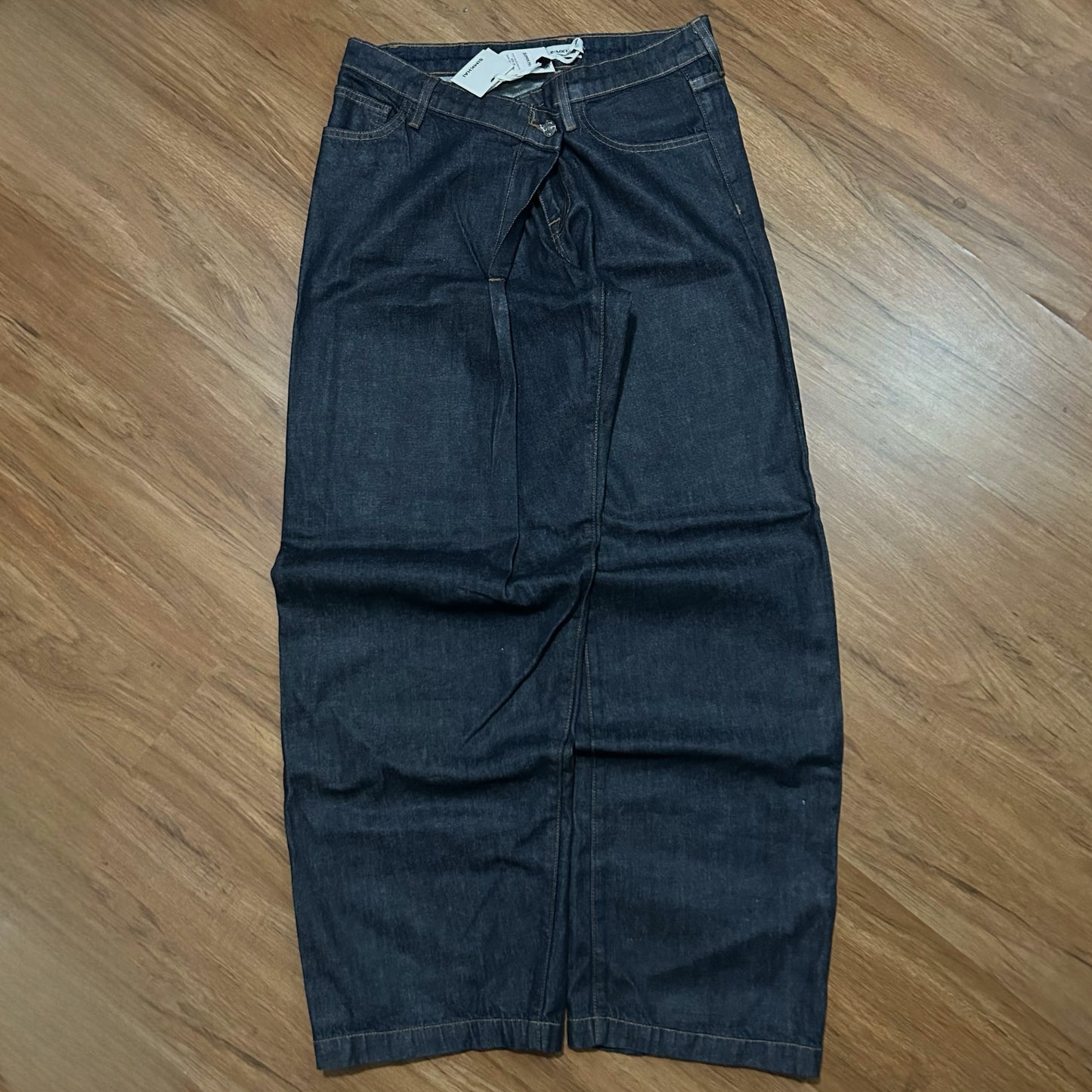 (28) Johnathan Simkai Coated Indigo Denim Baggy Wide Leg Jeans