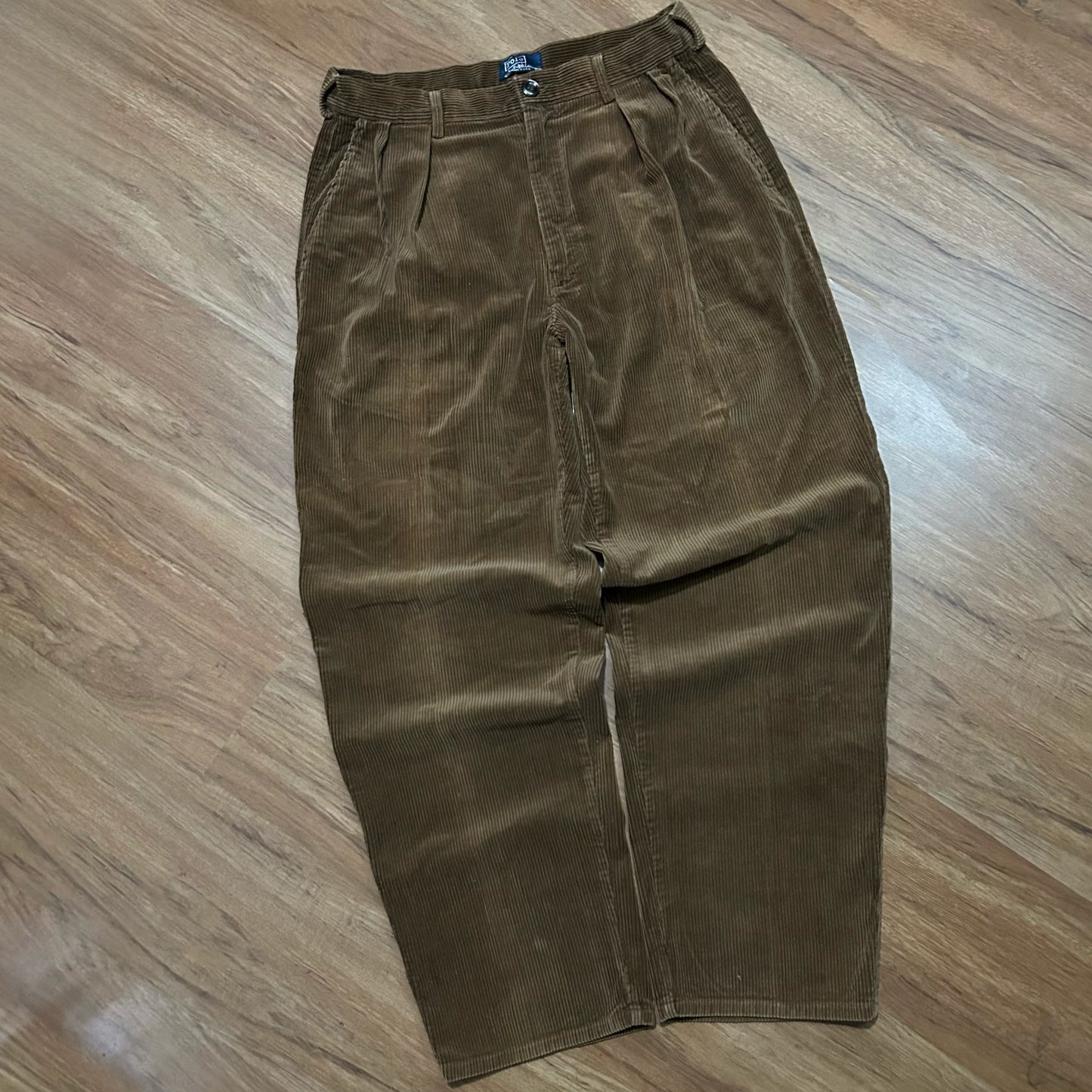 (34) Vintage 90s Polo Ralph Lauren Corduroy Dark Brown Pleaded Pants