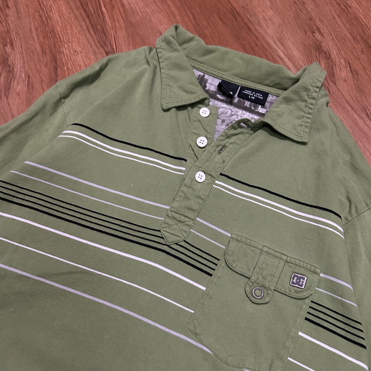 (L) Y2K D&C Shoes Striped Green Longsleeve T-Shirt