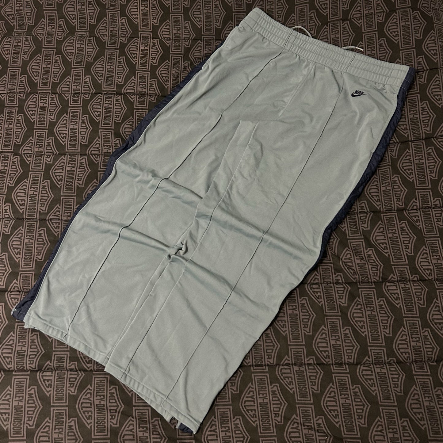 (L) Vintage 90s Nike Baggy Blue Navy Zip Ankle Baggy Track Pants