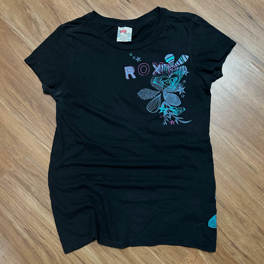 (Women L) Vintage 2000s Roxy Black Graphic T-Shirt