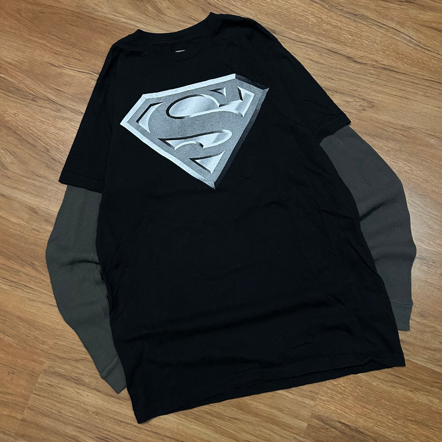 (M) Vintage DC Comics Superman Thermal Long-Sleeve Black Shirt