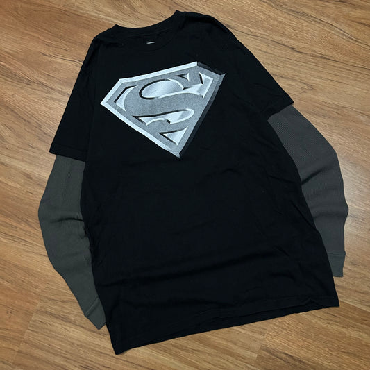 (M) Vintage DC Comics Superman Thermal Long-Sleeve Black Shirt