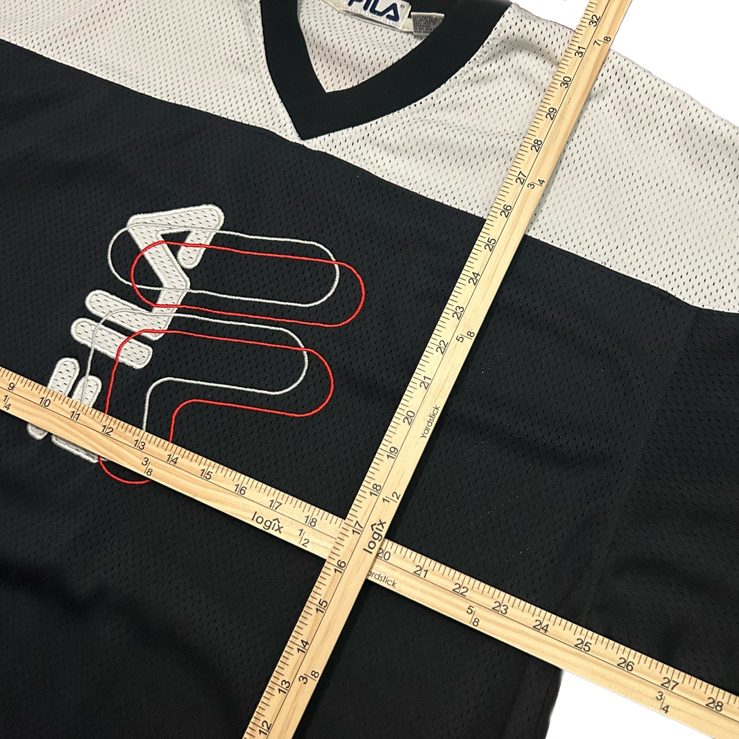 (L) Y2K Fila Sportswear Mesh Jersey Black White Shirt