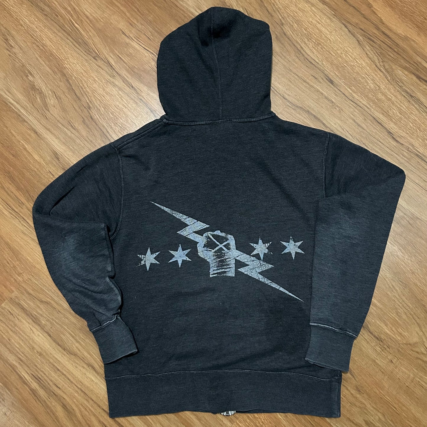 (S) Vintage WWE CM Punk Lightning Bolt Black Zip-Up Hoodie