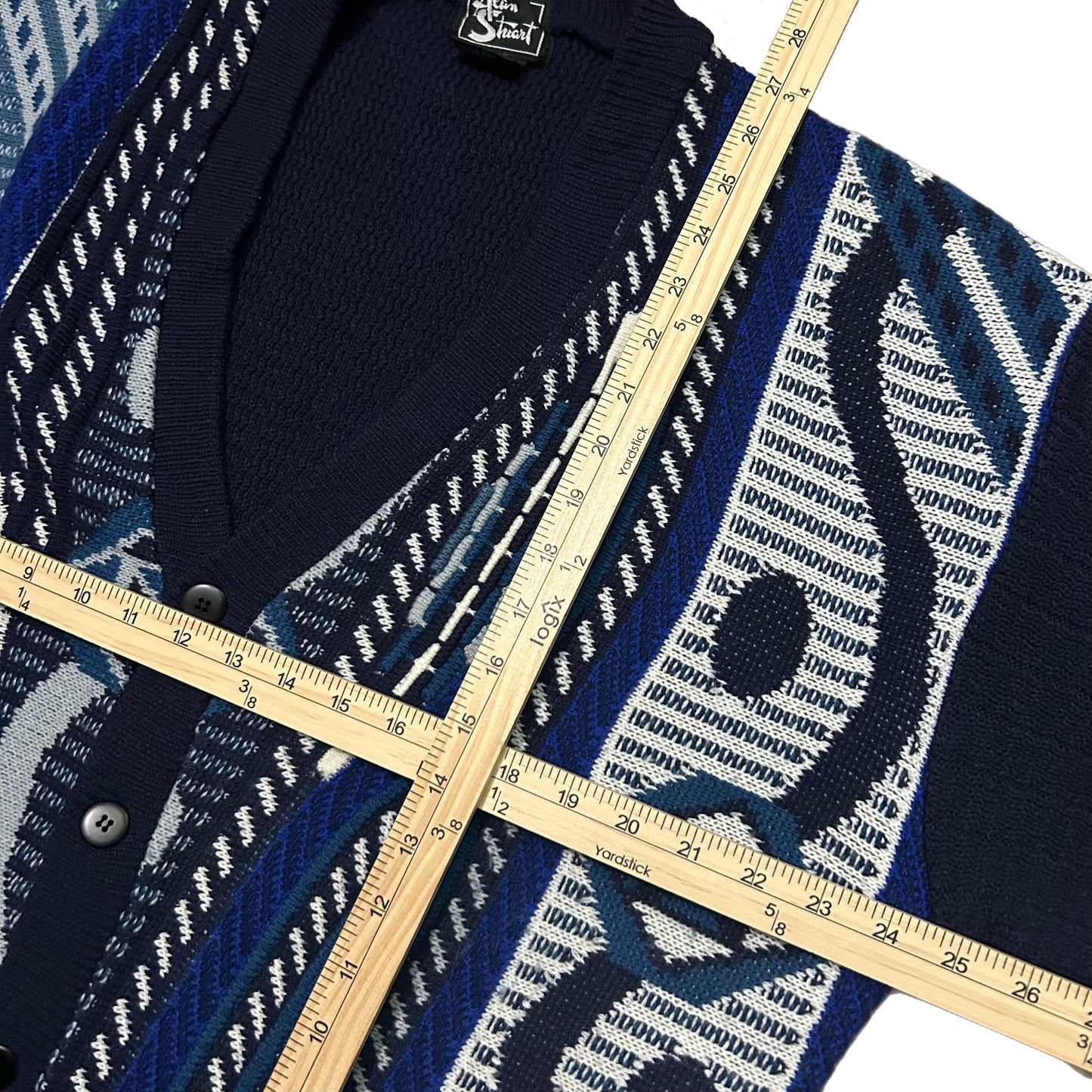 (L) Vintage 90s Alan Stuart 3D Knitted Blue Cardigan