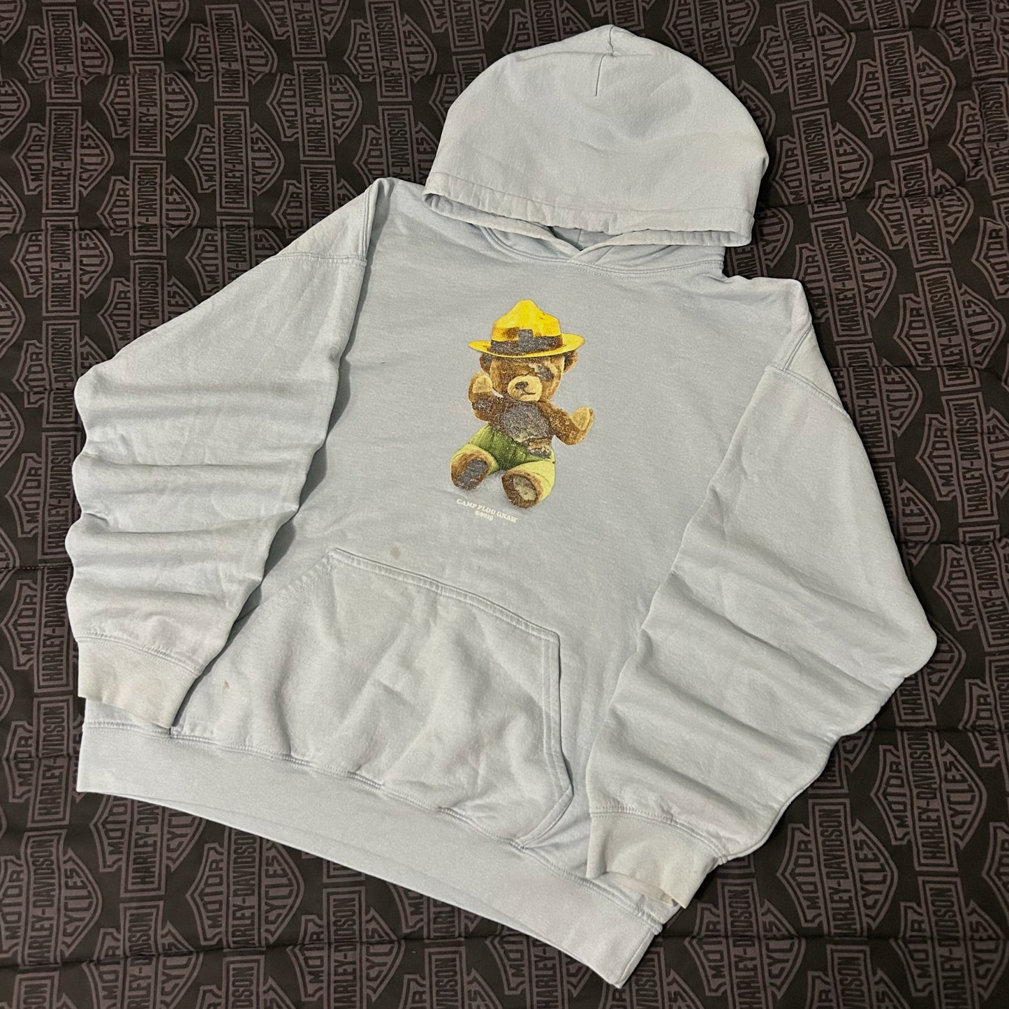 (L) Camp Flog Gnaw 2019 Smokey Bear Blue Graphic Pullover Hoodie