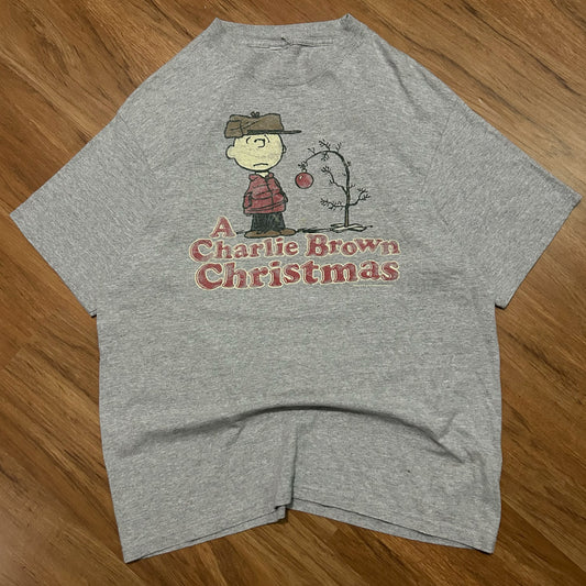 (S/M) Vintage Y2K It's A Charlie Brown Christmas Grey Graphic T-Shirt