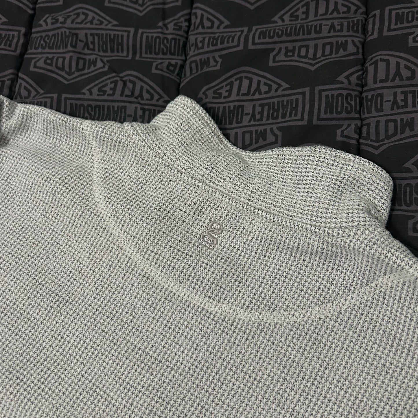 (XXL) Vintage Gear for Sports Gray Waffle Knit Quarter-Zip Pullover Sweater
