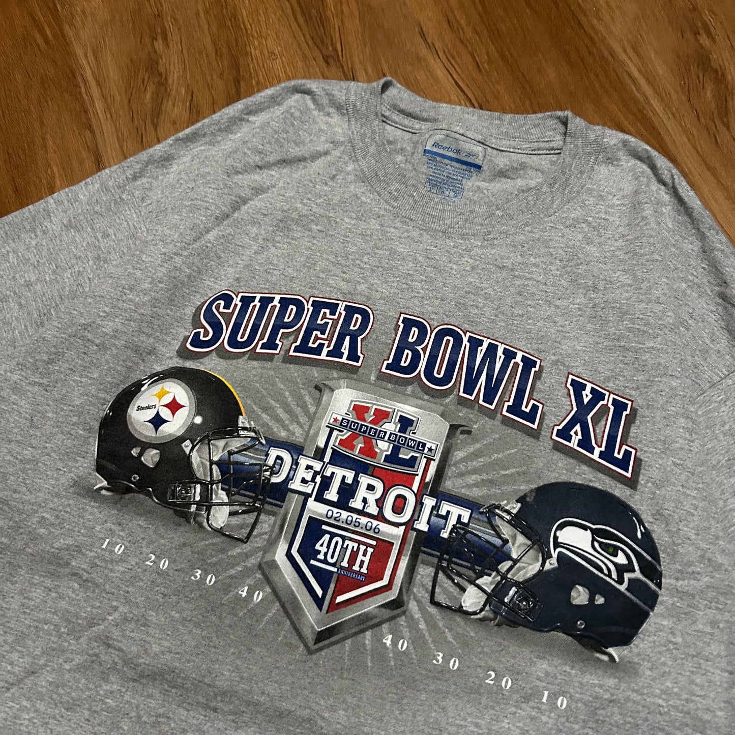 (L) Vintage 2006 NFL Super Bowl XL Detroit Grey T-Shirt