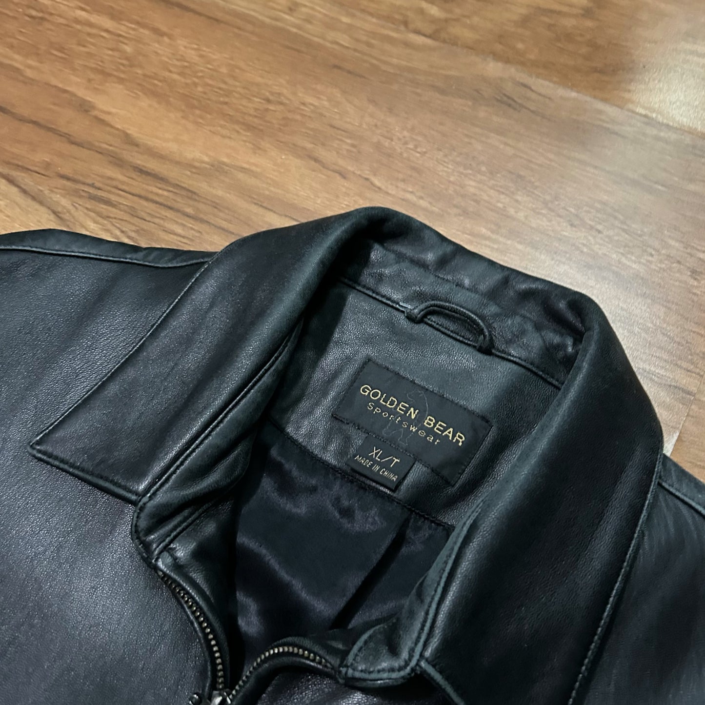 (XL) Vintage Golden Bear Black Leather Jacket
