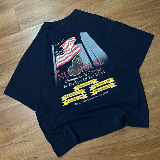 (XL) Vintage Y2K Firefighter Memorial Navy T-Shirt