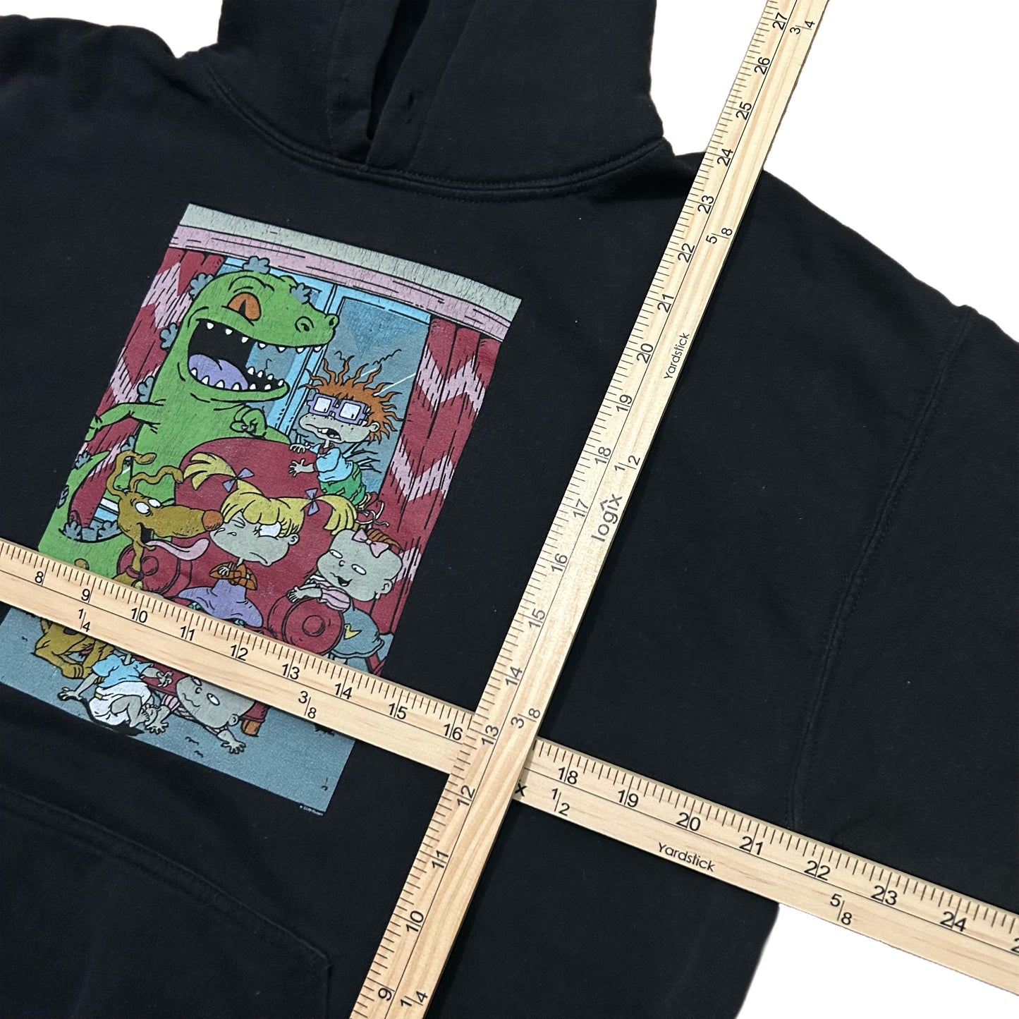 (M) Vintage 2000s Rug Rats Animated Box Logo Black Hoodie