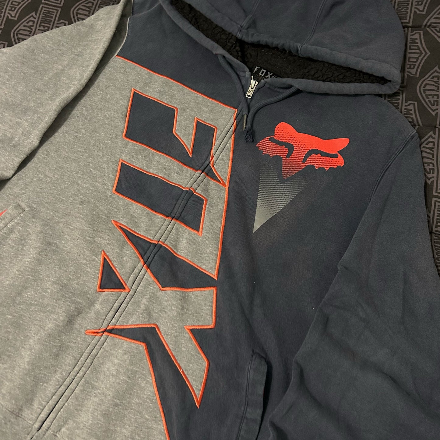 (XL) Vintage Retro Fox Racing Hertiage Forged Sherpa Lined Full Zip Hoodie